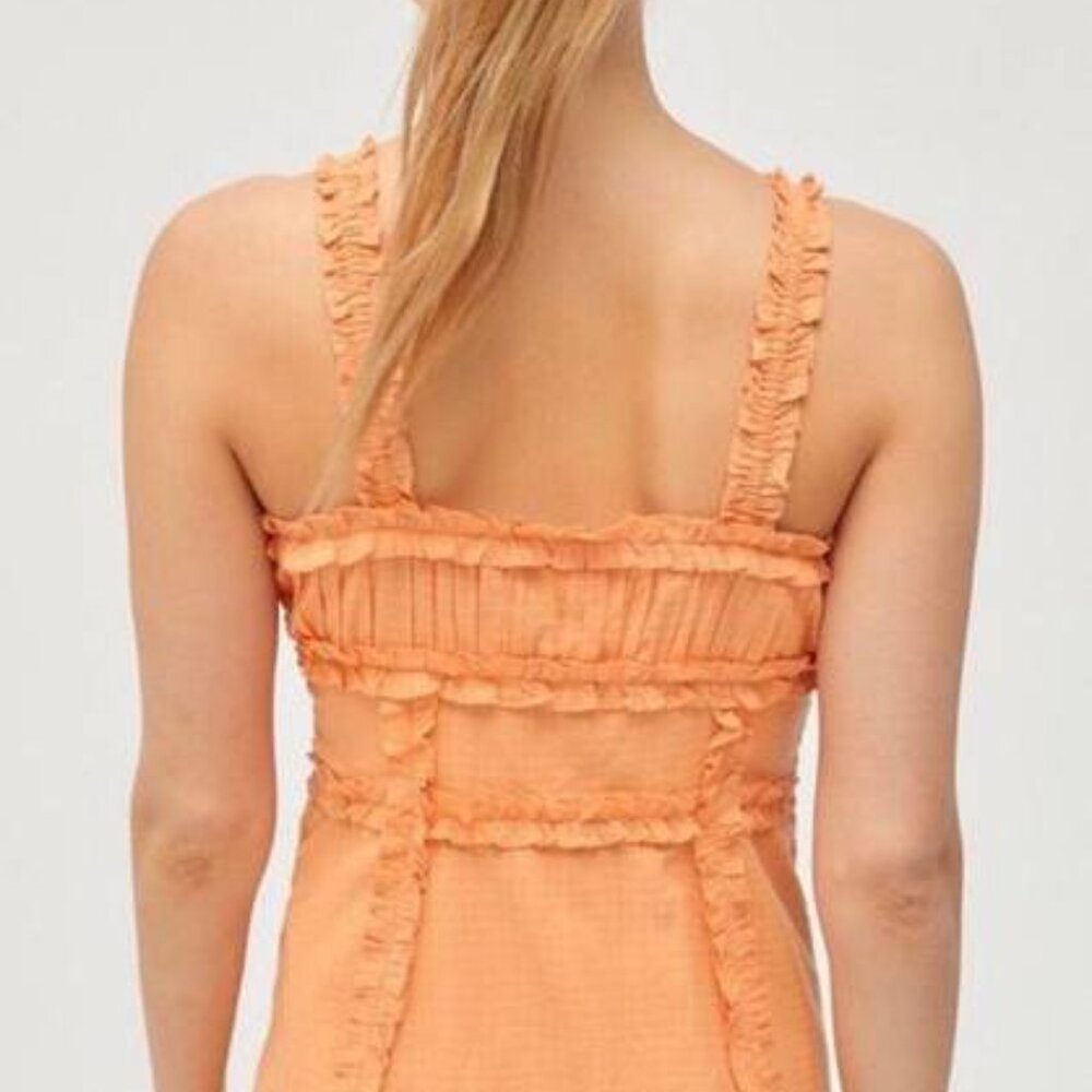 UO London Orange Ruffle Detail Button-Down Mini Dress Size XS - Picture 2 of 11